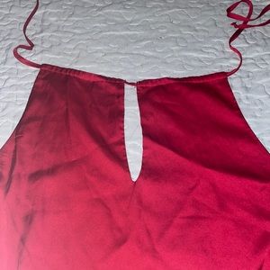 tie up red silk halter top